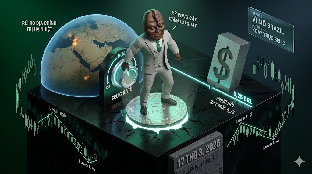 Đồng Real phục hồi sát mốc 5,25: Rủi ro địa chính trị hạ nhiệt định hình lại kỳ vọng cắt giảm lãi suất Selic